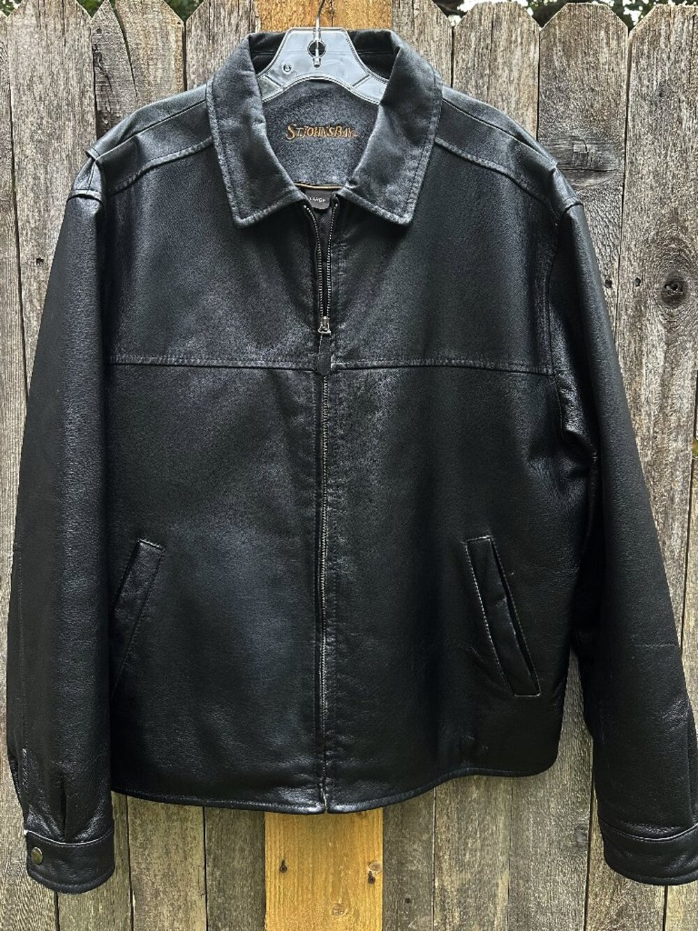 Mens Black Leather Jacket L